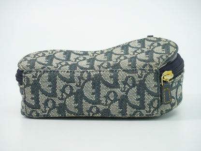 Christian Dior Saddle Zip Pouch Diorissimo Canvas, NAVY, CANVAS, Clutche & pouche