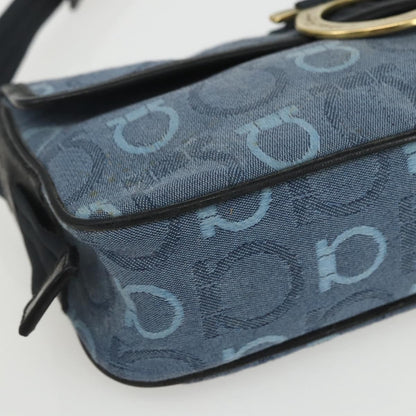 Salvatore Ferragamo Gancini Shoulder Bag Canvas, BLUE, CANVAS, Shoulder bag
