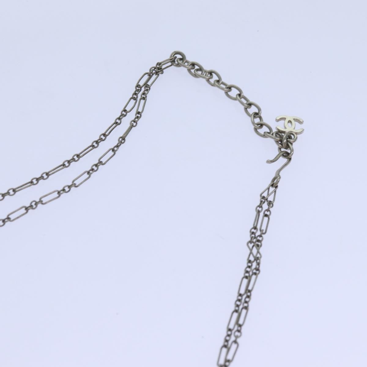 Chanel Camellia CC Long Necklace Metal with Faux Pearls, SILVER, METAL, Necklace