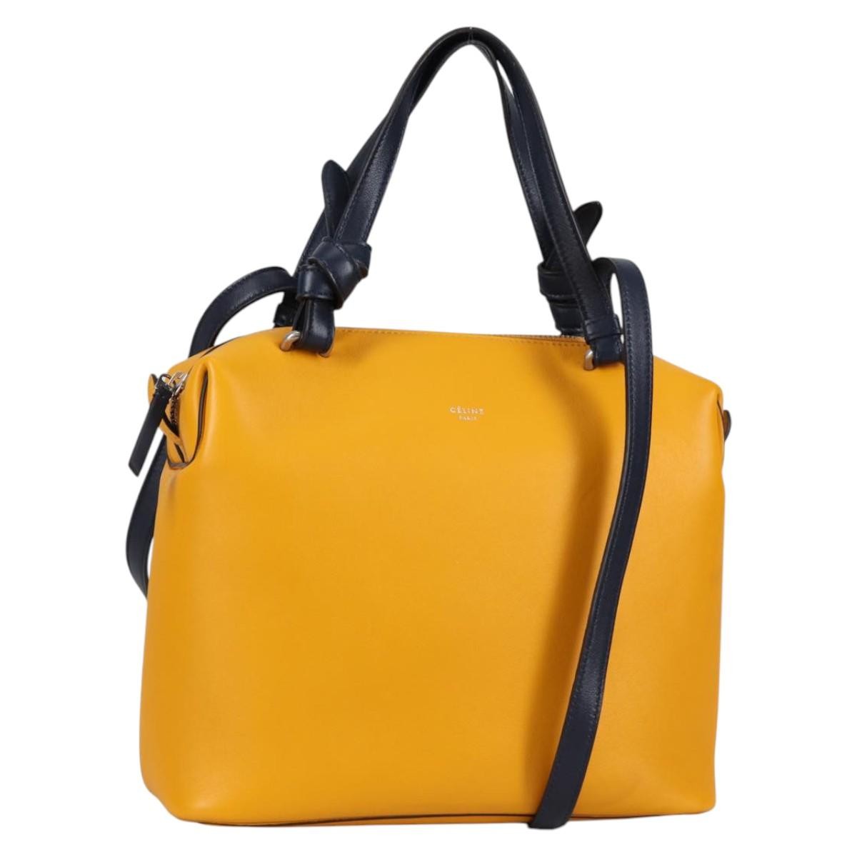 Celine Soft Cube Bag Leather, YELLOW, LEATHER, Handbag