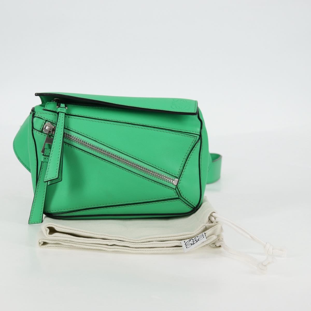Loewe Puzzle Bumbag Leather, GREEN, LEATHER, Crossbody bag