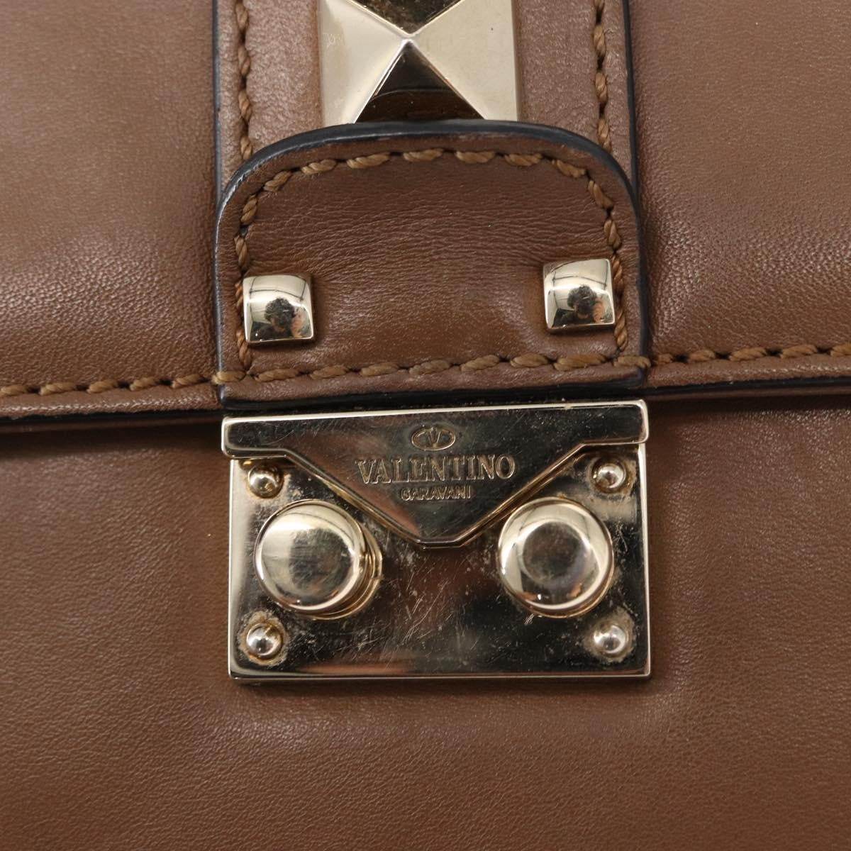 Valentino Garavani Rolling Rockstud Glam Lock Shoulder Bag Leather, BROWN, LEATHER, Shoulder bag