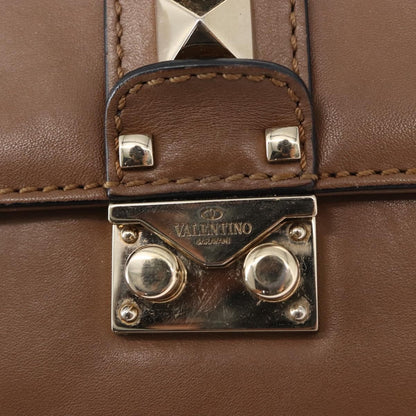 Valentino Garavani Rolling Rockstud Glam Lock Shoulder Bag Leather, BROWN, LEATHER, Shoulder bag