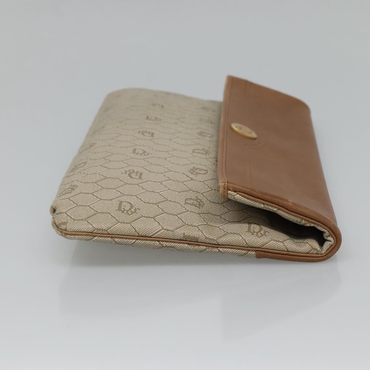 Christian Dior Vintage Honeycomb Zip Pouch Canvas and Leather, BEIGE, CANVAS, Clutche & pouche