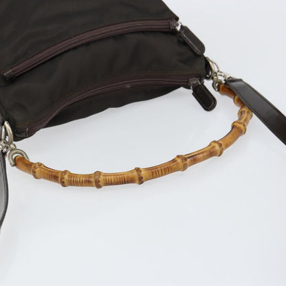Gucci Vintage Bamboo Handle Bag Nylon, BROWN, NYLON, Handbag