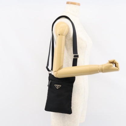 Prada Front Zip Convertible Flat Messenger Tessuto with Leather, BLACK, NYLON, Shoulder bag