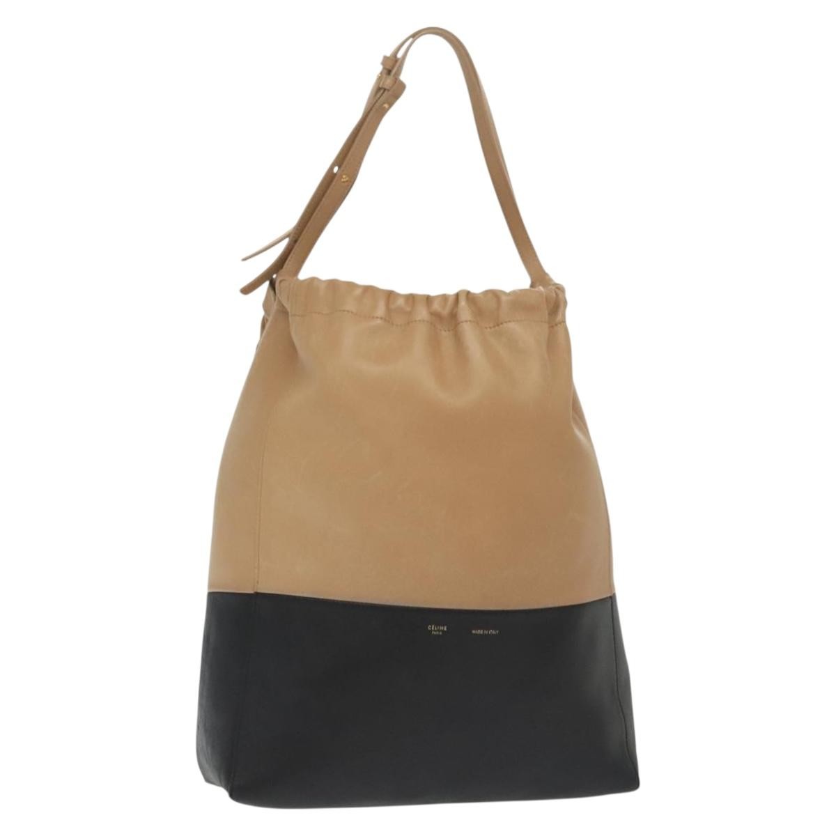 Celine Bicolor Drawstring Cabas Tote Leather, BEIGE, LEATHER, Tote bag