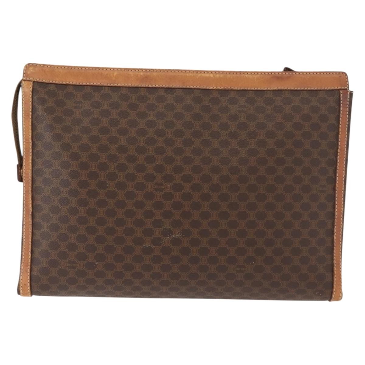Celine Macadam Pochette Canvas and Leather, BROWN, CANVAS, Clutche & pouche