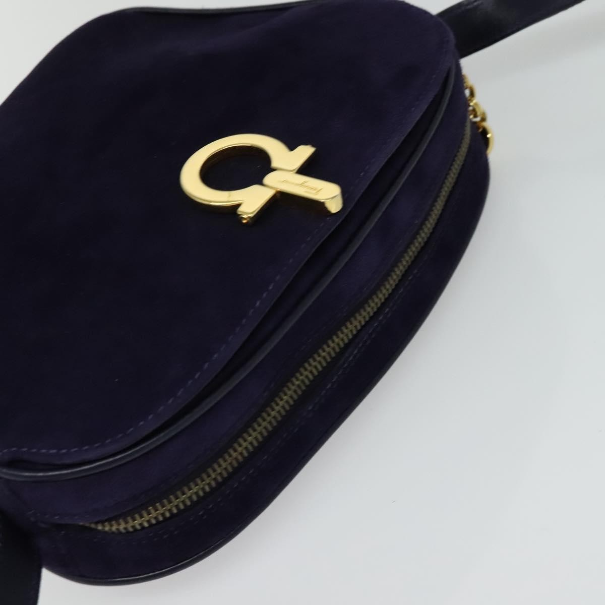 Salvatore Ferragamo Gancini Shoulder Bag Suede, PURPLE, SUEDE, Shoulder bag