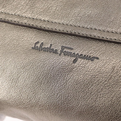 Salvatore Ferragamo Gancini Shoulder Bag Leather, SILVER, LEATHER, Shoulder bag