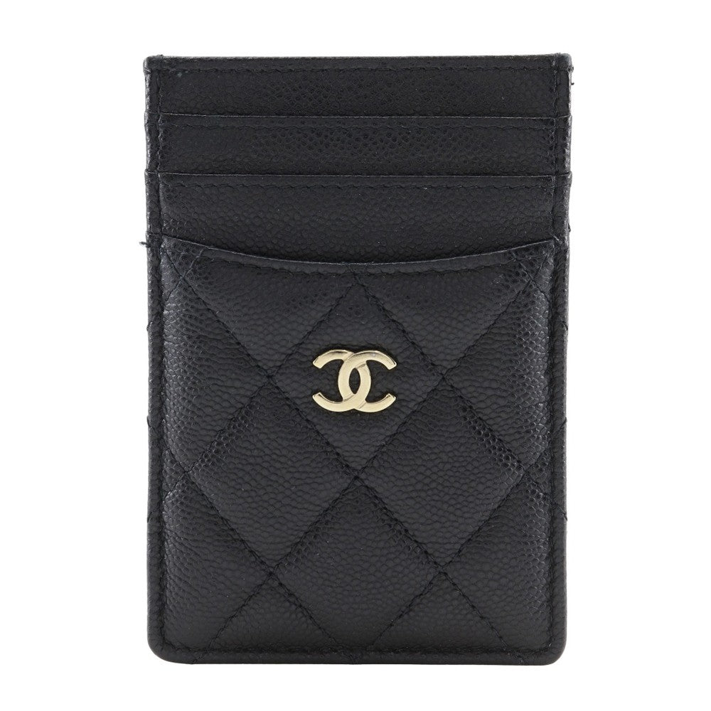 Chanel CC Card Case Quilted Caviar, BLACK, LEATHER, Card Holders