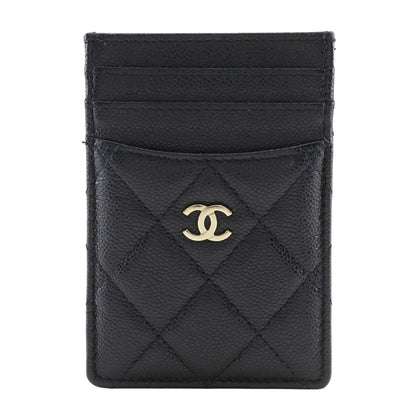 Chanel CC Card Case Quilted Caviar, BLACK, LEATHER, Card Holders
