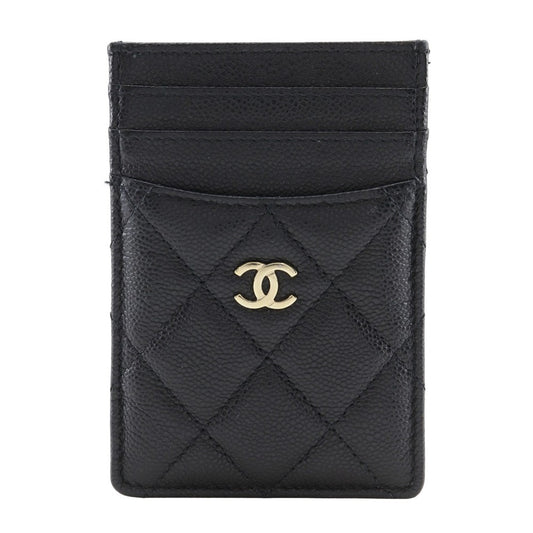 Chanel CC Card Case Quilted Caviar, BLACK, LEATHER, Card Holders