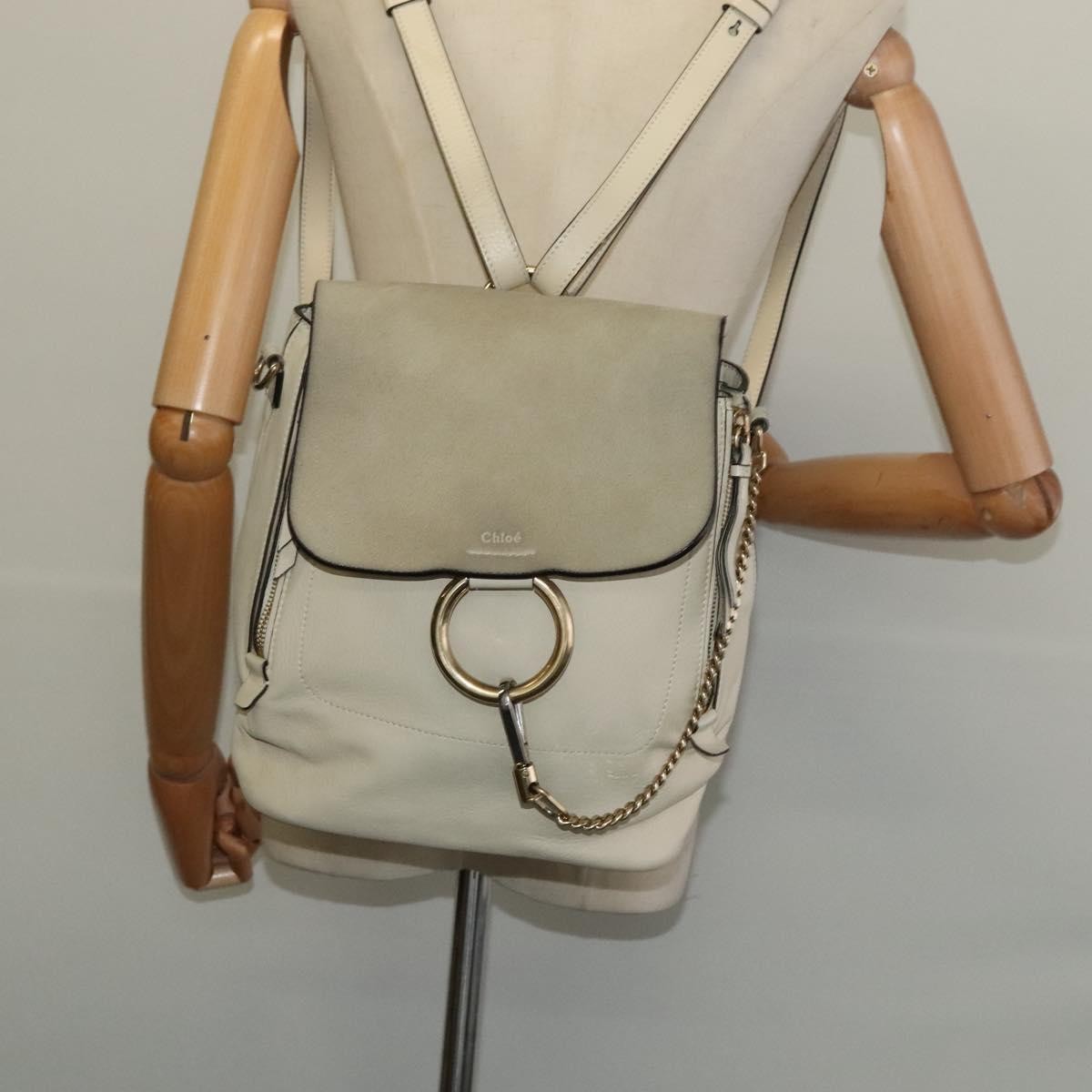 Chloe Faye Backpack Leather and Suede, BEIGE, SUEDE, Backpack