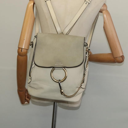 Chloe Faye Backpack Leather and Suede, BEIGE, SUEDE, Backpack