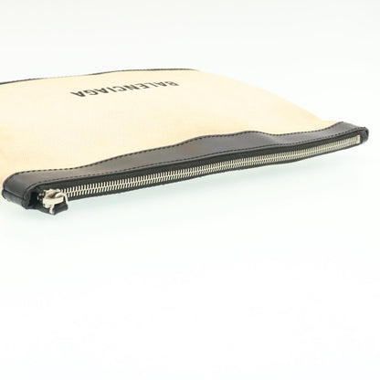 Balenciaga Navy Zip Pouch Canvas and Leather, WHITE, CANVAS, Clutche & pouche