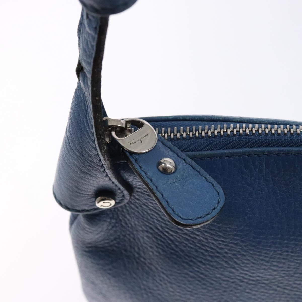 Salvatore Ferragamo Gancini Shoulder Bag Leather, BLUE, LEATHER, Shoulder bag