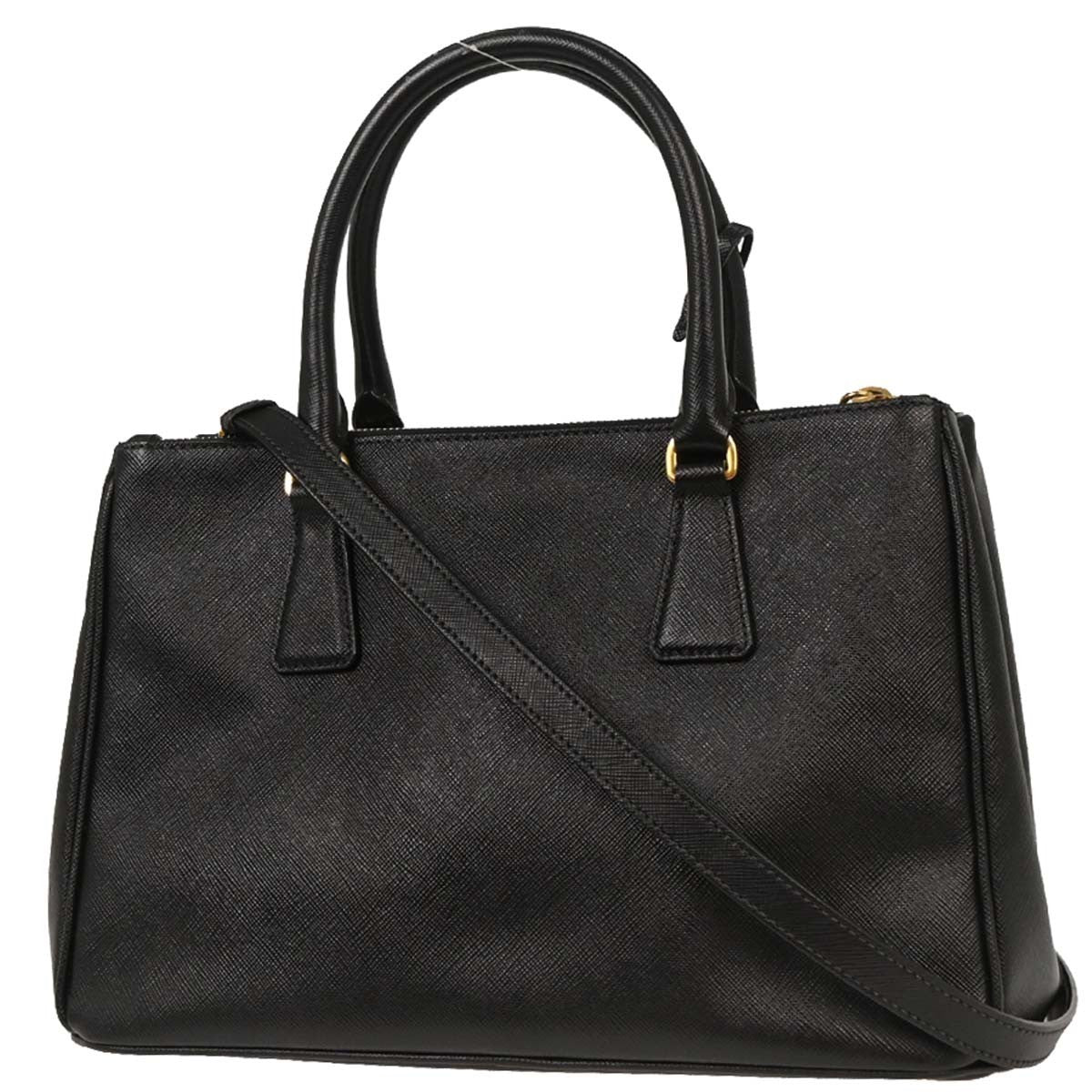 Prada Galleria Double Zip Tote Saffiano Leather, BLACK, LEATHER, Tote bag