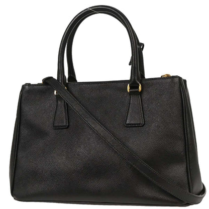 Prada Galleria Double Zip Tote Saffiano Leather, BLACK, LEATHER, Tote bag