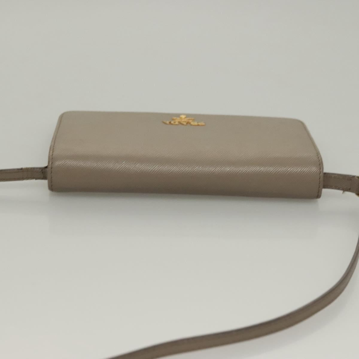 Prada Wallet on Strap Saffiano Leather, BEIGE, LEATHER, Shoulder bag