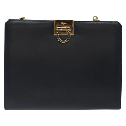 Salvatore Ferragamo Vintage Gancini Chain Shoulder Bag Leather, NAVY, LEATHER, Shoulder bag