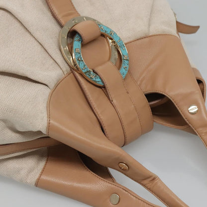Bvlgari Chandra Hobo Canvas and Leather, Beige, Canvas, Tote Bag