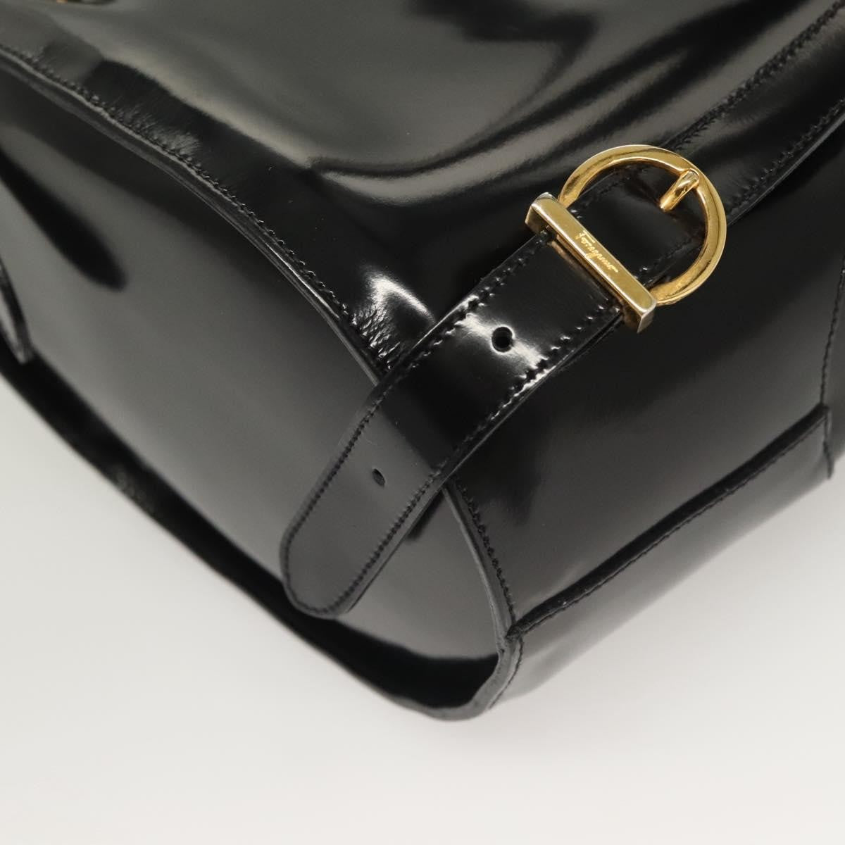 Salvatore Ferragamo Vintage Gancini Backpack Patent Leather, BLACK, PATENT_LEATHER, Backpack