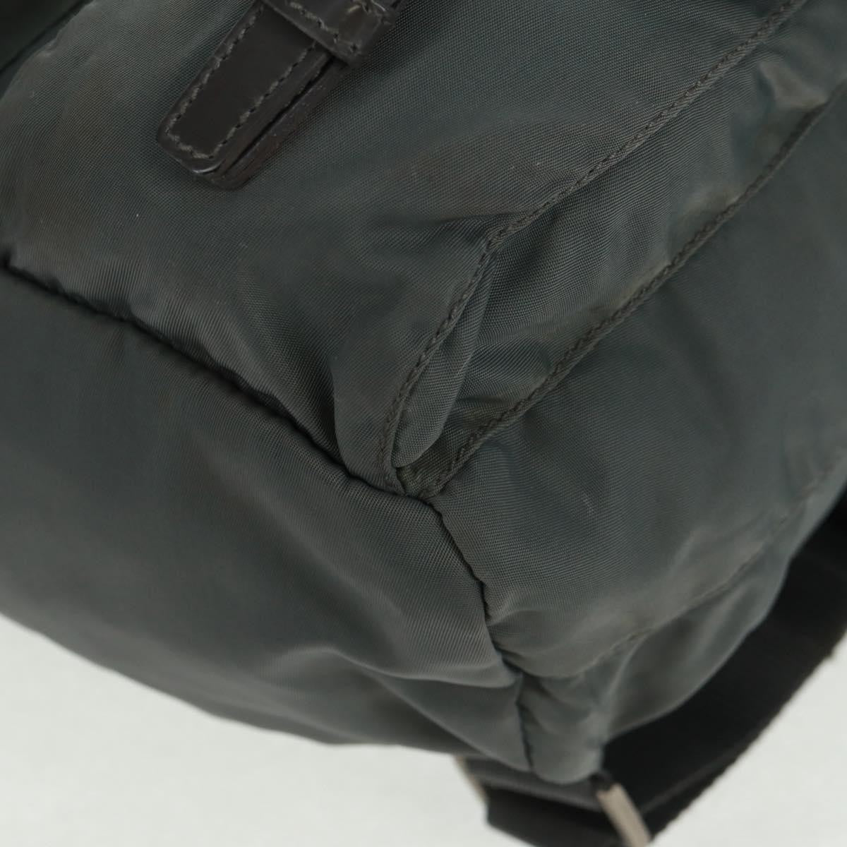 Prada Vela Double Front Pocket Backpack Tessuto with Saffiano Leather, GRAY, NYLON, Backpack