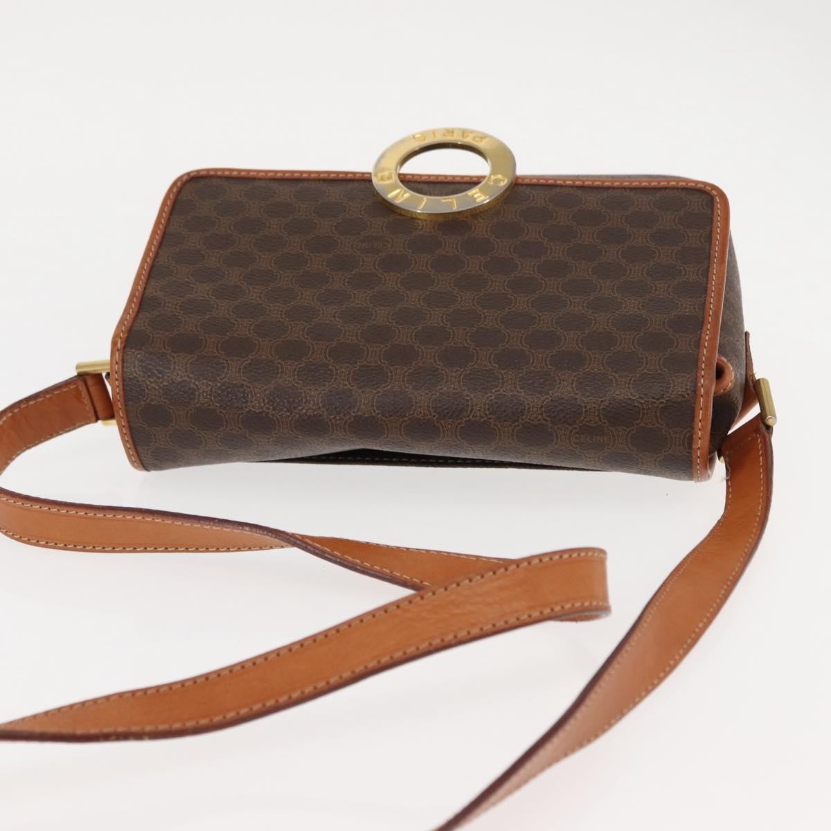 Celine Vintage Macadam Circle Logo Shoulder Bag Canvas and Leather, BROWN, CANVAS, Shoulder bag