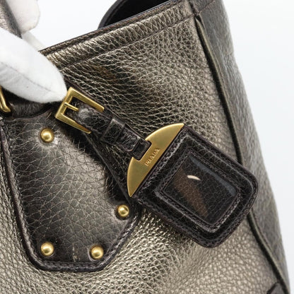 Prada Braided Handle Open Tote Vitello Daino, Gold, Leather, Tote Bag