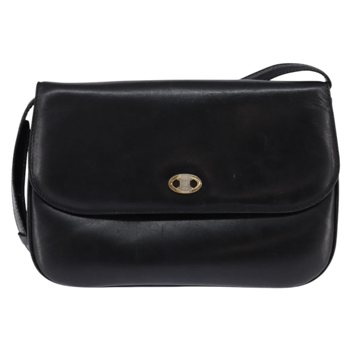 Celine Vintage Triomphe Shoulder Bag Leather, BLACK, LEATHER, Shoulder bag