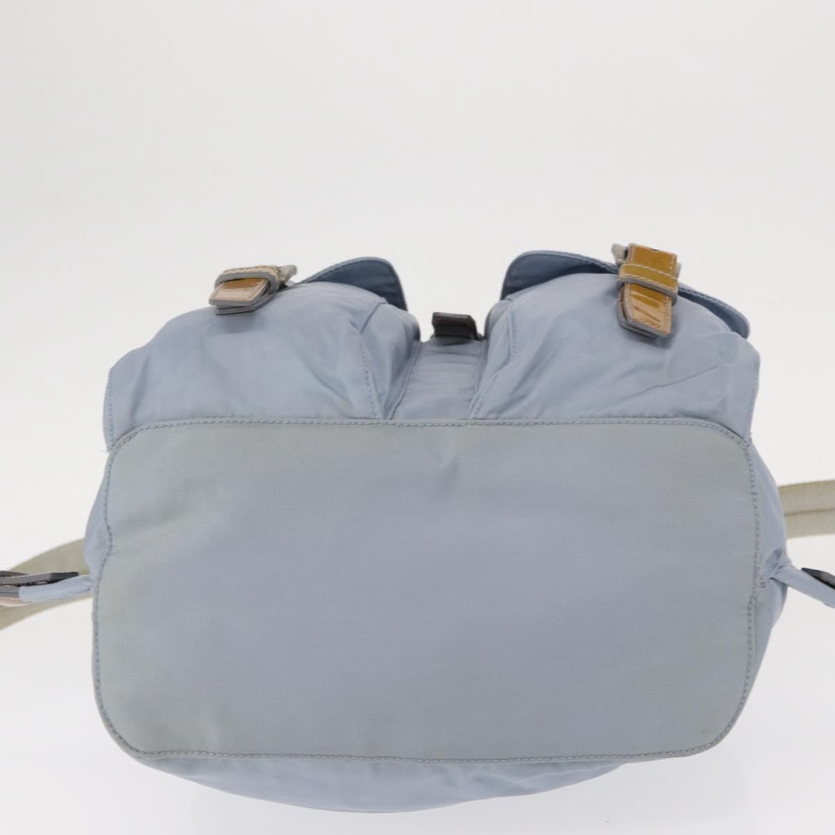 Prada Vela Double Front Pocket Backpack Tessuto with Saffiano Leather, BLUE, NYLON, Backpack