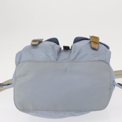 Prada Vela Double Front Pocket Backpack Tessuto with Saffiano Leather, BLUE, NYLON, Backpack