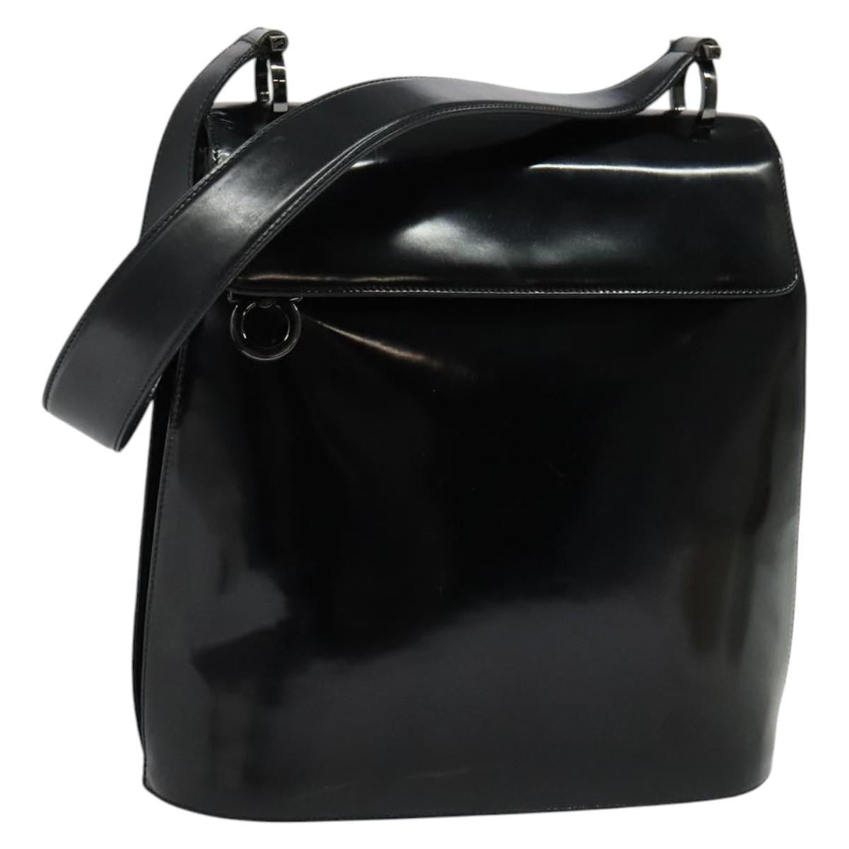 Salvatore Ferragamo Gancini Shoulder Bag Patent Leather, BLACK, PATENT_LEATHER, Shoulder bag