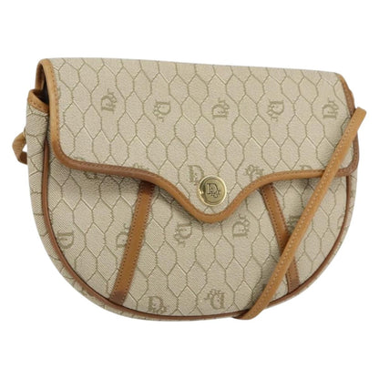 Christian Dior Vintage Honeycomb Flap Crossbody Bag Canvas and Leather, BEIGE, CANVAS, Shoulder bag