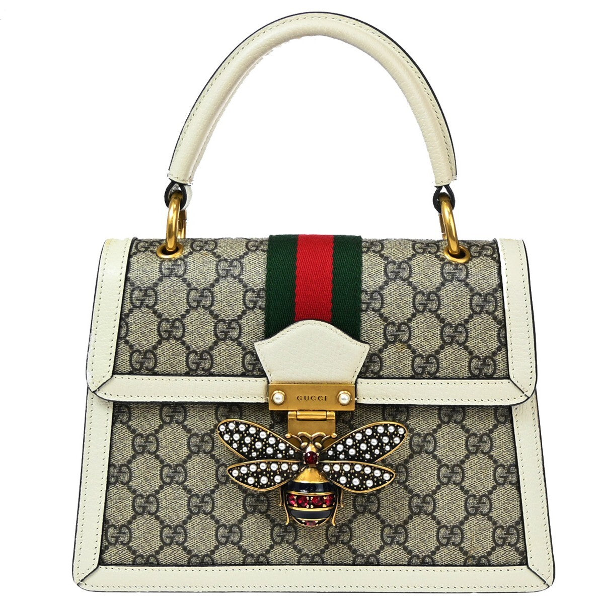 Gucci Queen Margaret Top Handle Bag GG Coated Canvas with Leather, BEIGE, CANVAS, Handbag