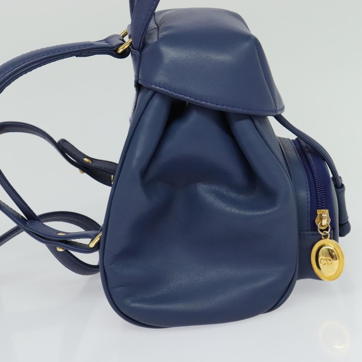 Christian Dior Vintage Flap Backpack Leather, BLUE, LEATHER, Backpack