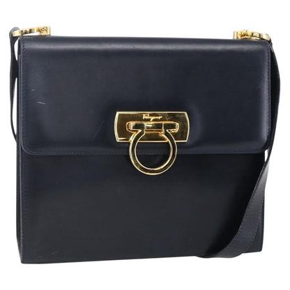 Salvatore Ferragamo Gancini Shoulder Bag Leather, NAVY, LEATHER, Shoulder bag