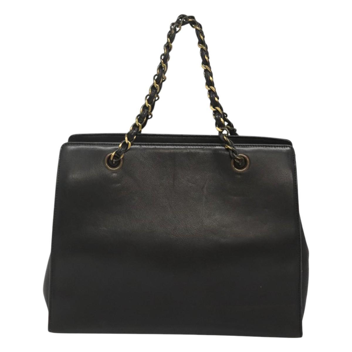 Chanel Vintage CC Front Pocket Tote Quilted Leather, BLACK, LEATHER, Tote bag