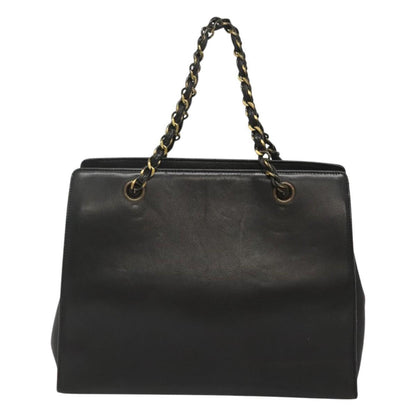 Chanel Vintage CC Front Pocket Tote Quilted Leather, BLACK, LEATHER, Tote bag