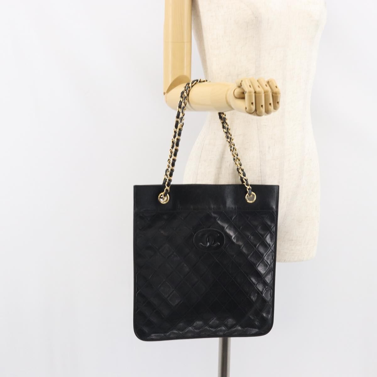 Chanel Vintage Tote Leather, BLACK, LEATHER, Tote bag