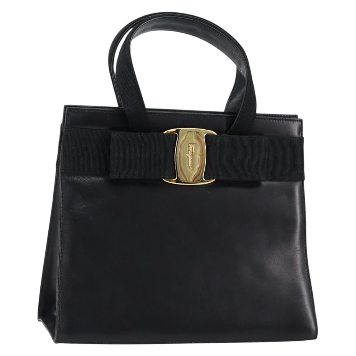 Salvatore Ferragamo Convertible Vara Bow Tote Leather, BLACK, LEATHER, Handbag