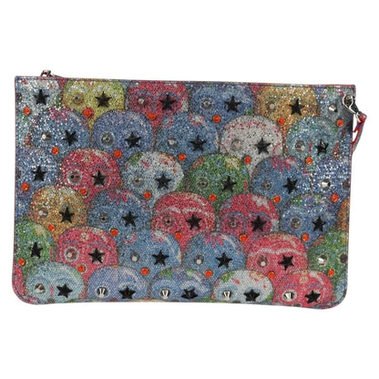 Christian Louboutin Loubiclutch Spiked Printed Leather, RED, CANVAS, Shoulder bag