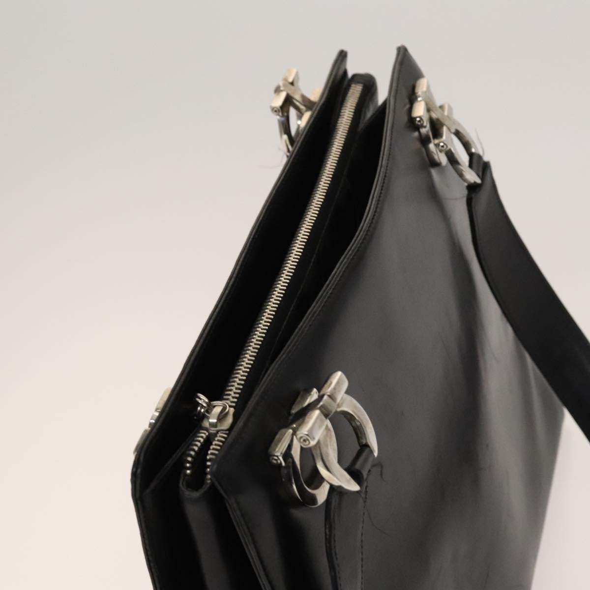 Salvatore Ferragamo Gancini Shoulder Bag Leather, BLACK, LEATHER, Shoulder bag