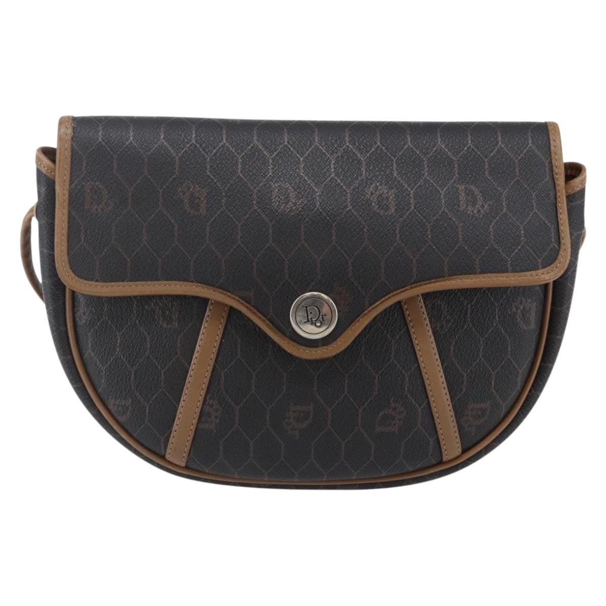 Christian Dior Vintage Honeycomb Flap Crossbody Bag Canvas and Leather, BLACK, CANVAS, Shoulder bag