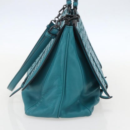 Bottega Veneta Monaco Convertible Satchel Leather with Intrecciato Detail, TURQUOISE, LEATHER, Handbag