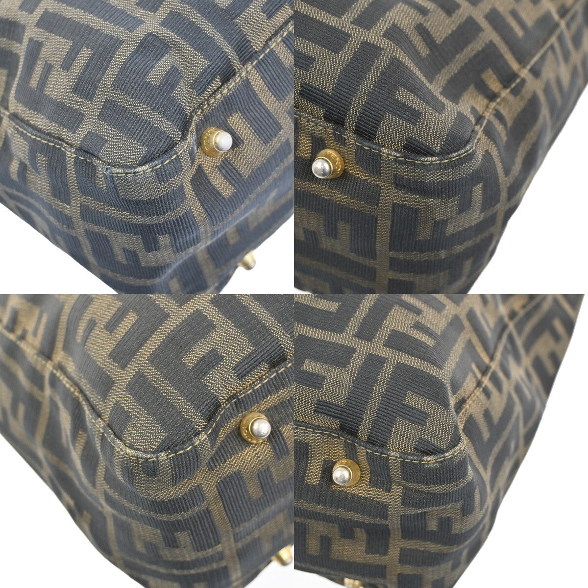 Fendi Vintage FF Handle Tote Zucca Canvas, BROWN, CANVAS, Tote bag