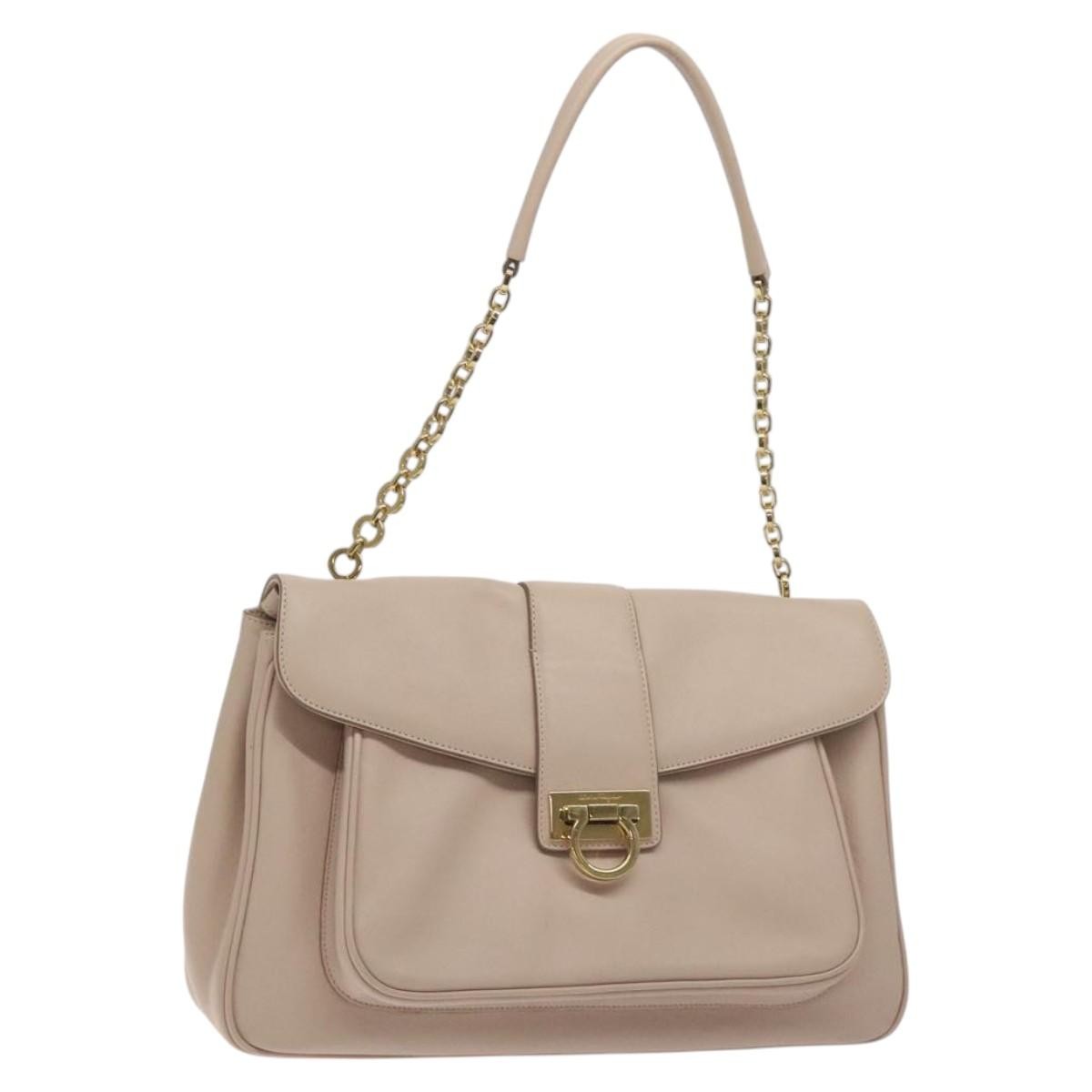Salvatore Ferragamo Gancini Shoulder Bag Leather, BEIGE, LEATHER, Shoulder bag