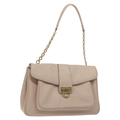 Salvatore Ferragamo Gancini Shoulder Bag Leather, BEIGE, LEATHER, Shoulder bag