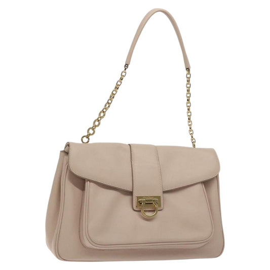 Salvatore Ferragamo Gancini Shoulder Bag Leather, BEIGE, LEATHER, Shoulder bag